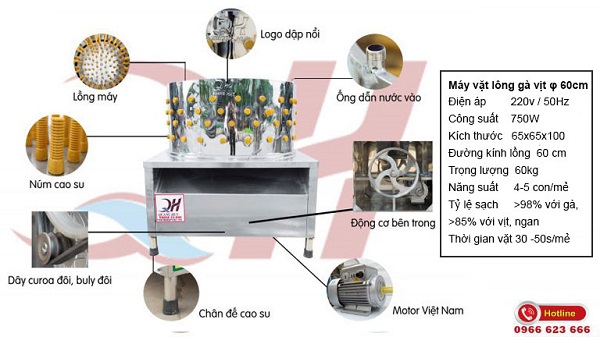 Cấu tạo máy vặt lông gà 60cm