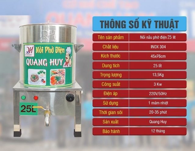 Thông số nồi nấu phở 25 lít tại Quang Huy