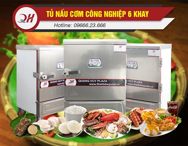 Tủ nấu cơm công nghiệp 6 khay vận hành đơn giản
