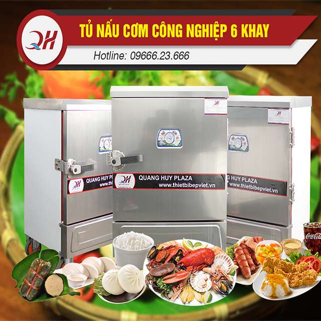 Tủ nấu cơm công nghiệp 6 khay vận hành đơn giản, nấu hấp đa năng