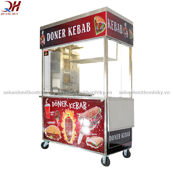 Xe bánh mì doner kebab 1m2 được bố trí lò nướng thịt 2 buồng đốt