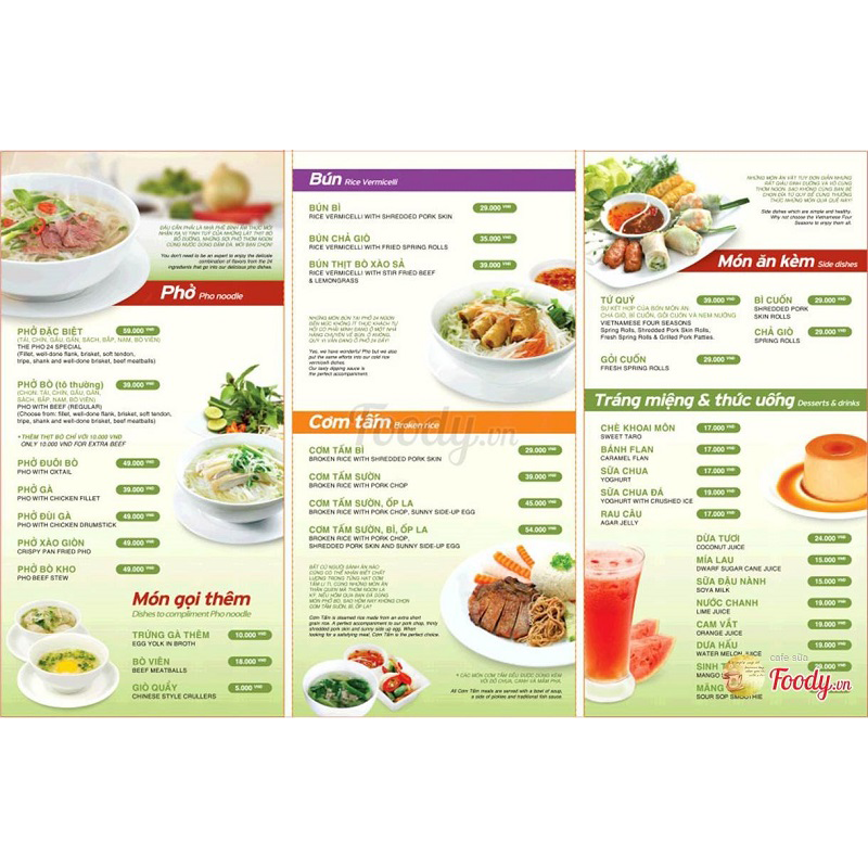 Menu kinh doanh quán phở đa dạng giúp bạn đáp ứng được nhiều nhu cầu khách hàng