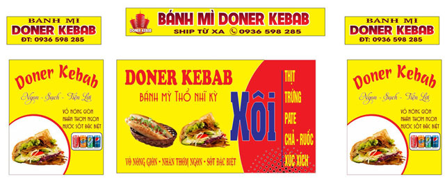 Decal xe bánh mì Doner Kebab Thổ Nhĩ Kỳ vàng đỏ