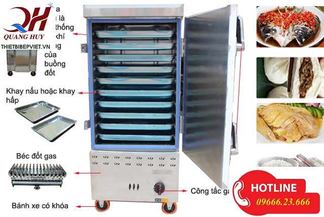 Cấu tạo tủ nấu cơm công nghiệp bằng gas