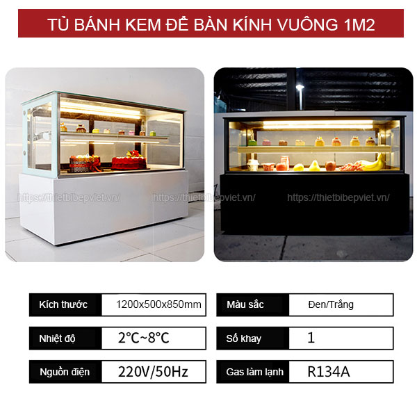 Tủ bánh kem để bàn 1m2 đen trắng