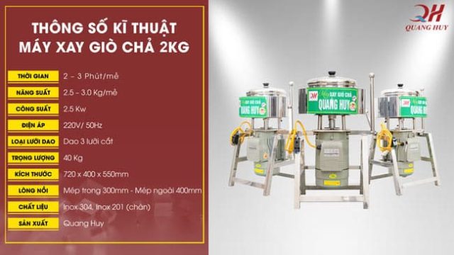 Th&ocirc;ng số kỹ thuật m&aacute;y xay gi&ograve; chả 2kg