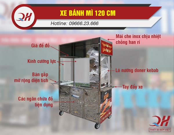 Xe bán bánh mì của Quang Huy được làm từ chất liệu Inox 304 tốt nhất