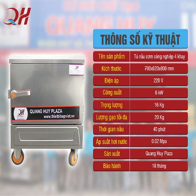 Thông số tủ nấu cơm 4 khay điện