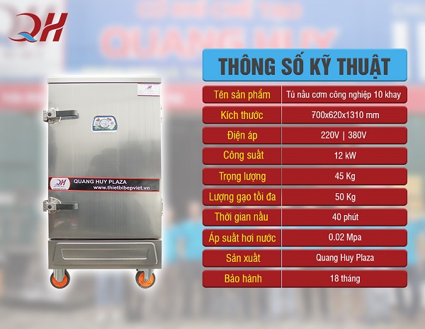 Kích thước tủ cơm 10 khay nhỏ gọn