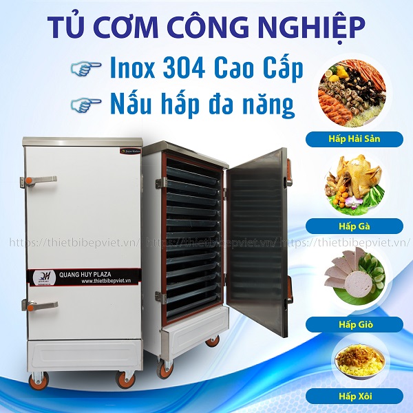 Tủ cơm công nghiệp Quang Huy với khả năng nấu hấp đa năng tiện lợi