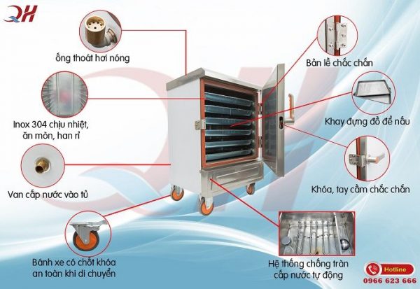 Cấu tạo chung của tủ nấu cơm công nghiệp