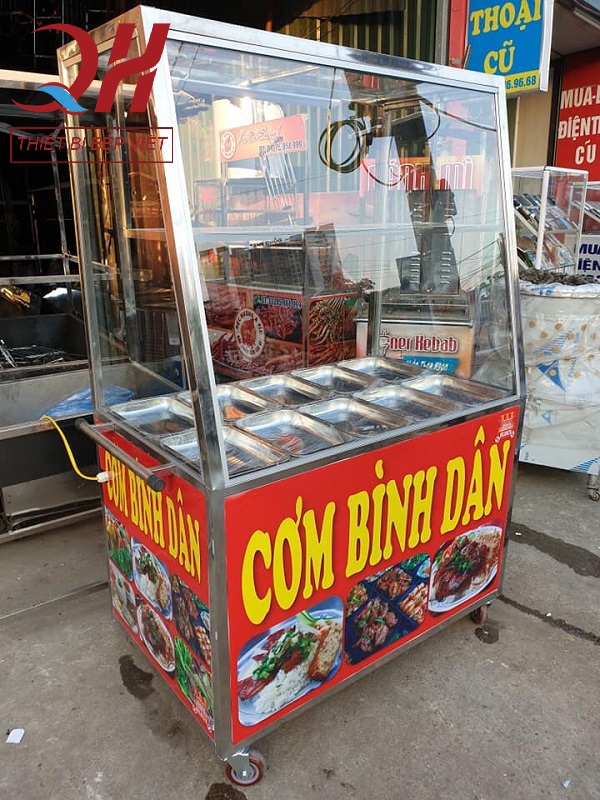 Tủ kính bán cơm bình dân 1m5, 10 khay