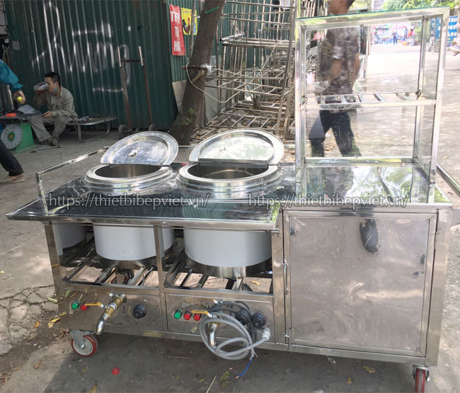 Xe đẩy bán hủ tiếu Inox 304 hàng gia công xưởng cơ khí Quang Huy