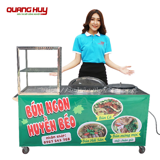 Tủ bán bún phở đa năng với thiết kế liền khối, bệ nấu tiện dụng