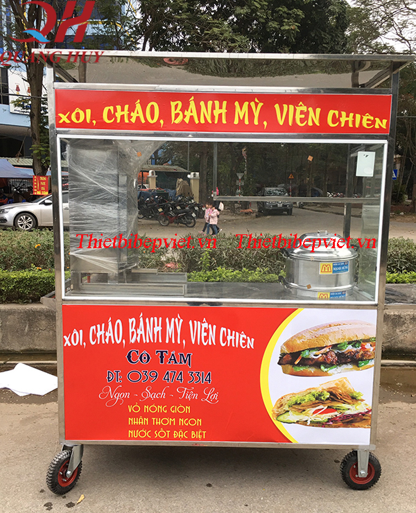 Tủ bán xôi, cháo, bánh mì, cá viên chiên kết hợp
