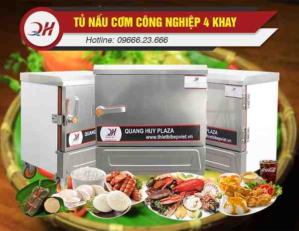 Tủ nấu cơm công nghiệp 4 khay nấu hấp đa năng