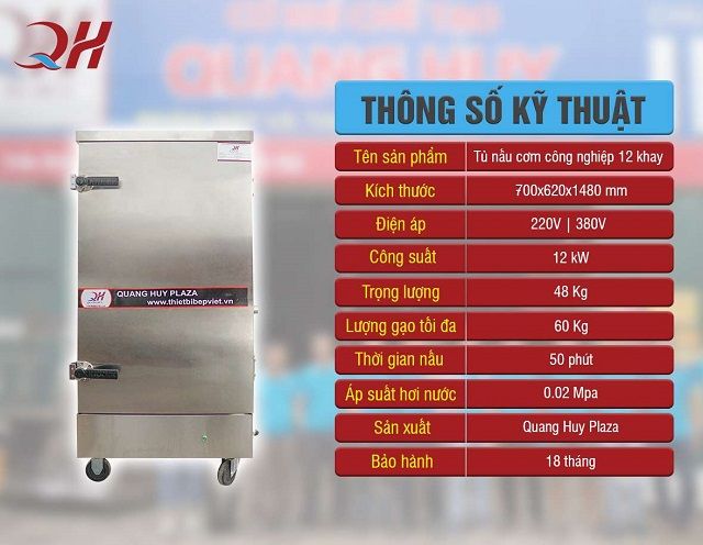 Thông số tủ nấu cơm 12 khay điện