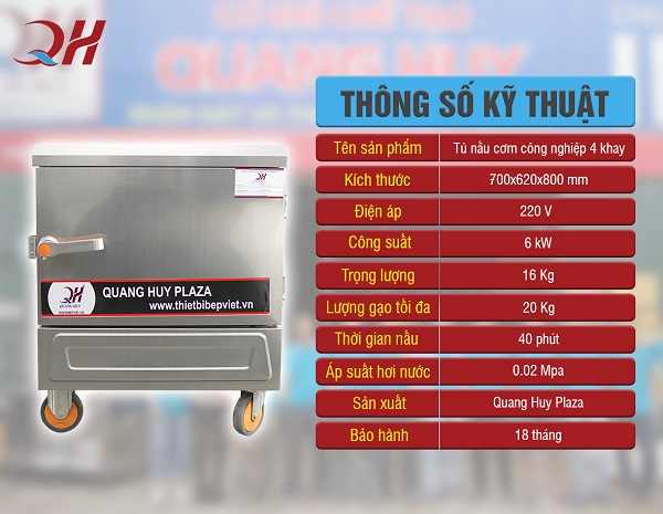 Thông số tủ nấu cơm 4 khay điện