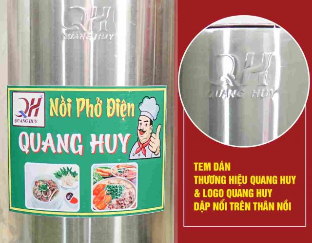 Chất liệu inox 304 dập nổi logo thương hiệu Quang Huy