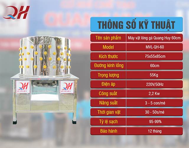 Thông số máy vặt lông gà lông vịt 60cm