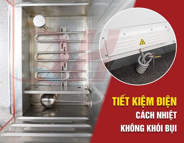 Thanh nhiệt và hệ thống chống tràn thông minh của tủ nấu cơm công nghiệp