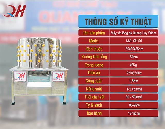 Thông số máy vặt lông gà lông vịt 50cm