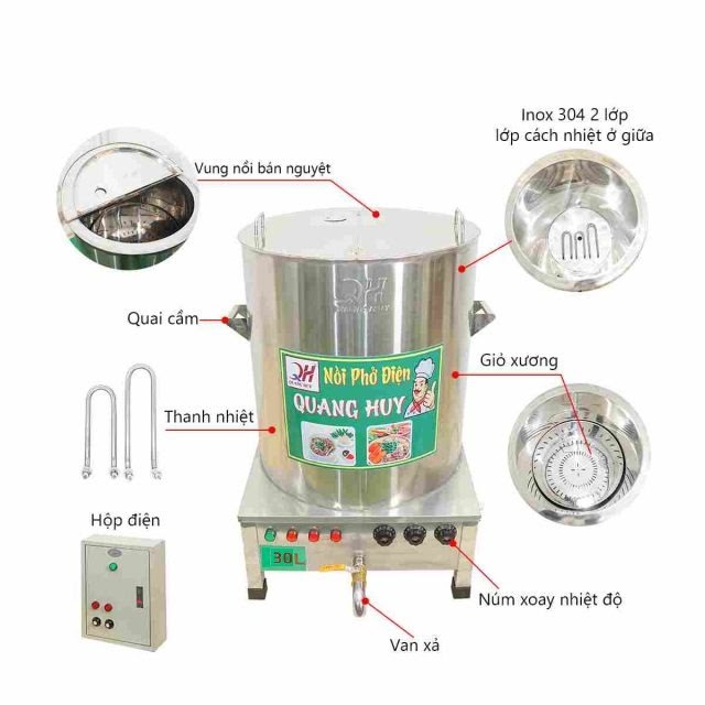 Cấu tạo nồi nấu phở 30 lít bằng điện