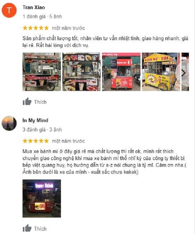 Phản hồi của khách hàng khi đặt gia công xe bánh mì Quang Huy