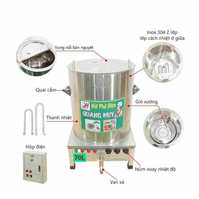 Cấu tạo chi tiết nồi nấu phở 70 lít