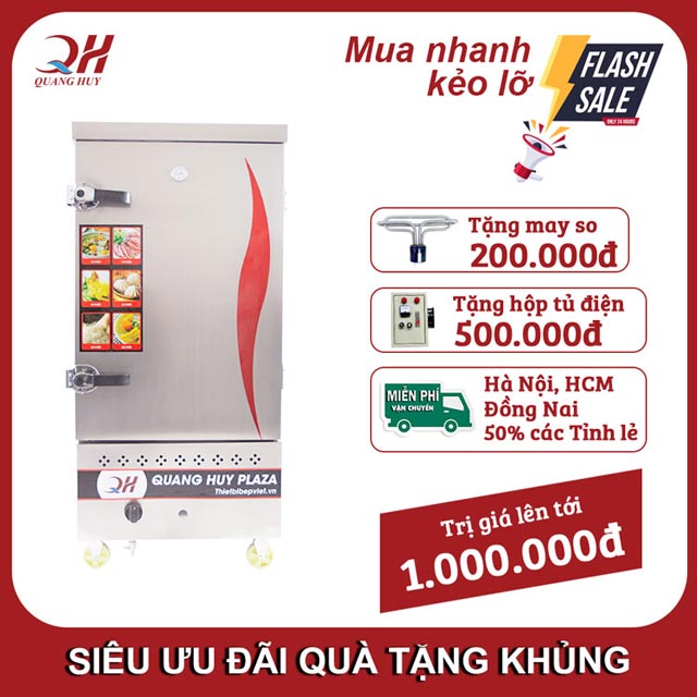 Tủ cơm 10 khay điện gas Quang Huy