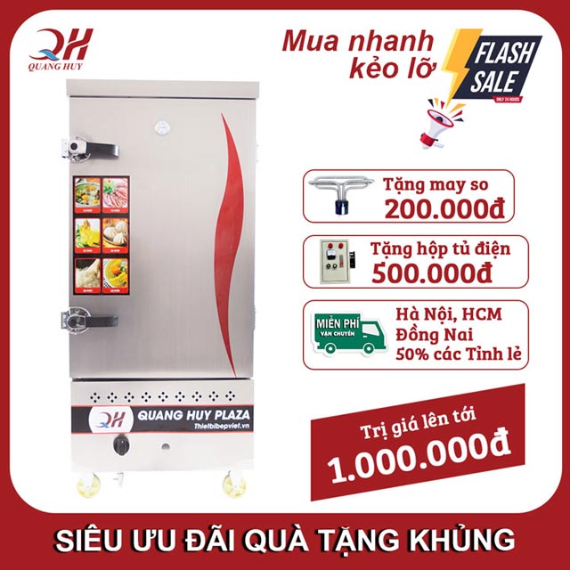 Tủ cơm 12 khay điện gas Quang Huy