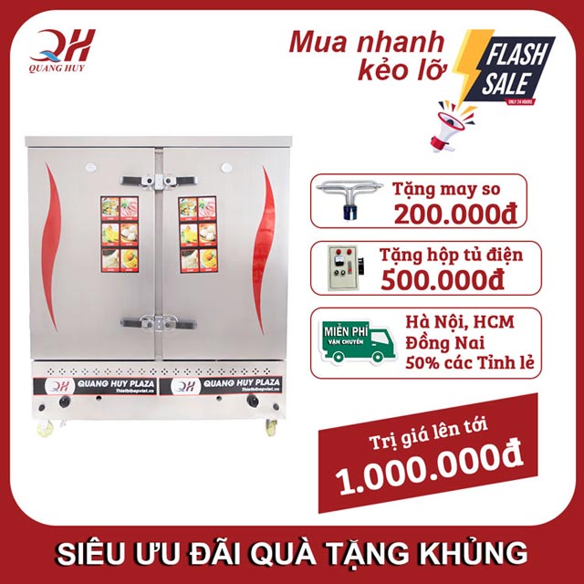 tủ cơm 24 khay điện gas Quang Huy