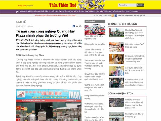 Báo tỉnh Thừa Thiên Huế viết về công ty Quang Huy