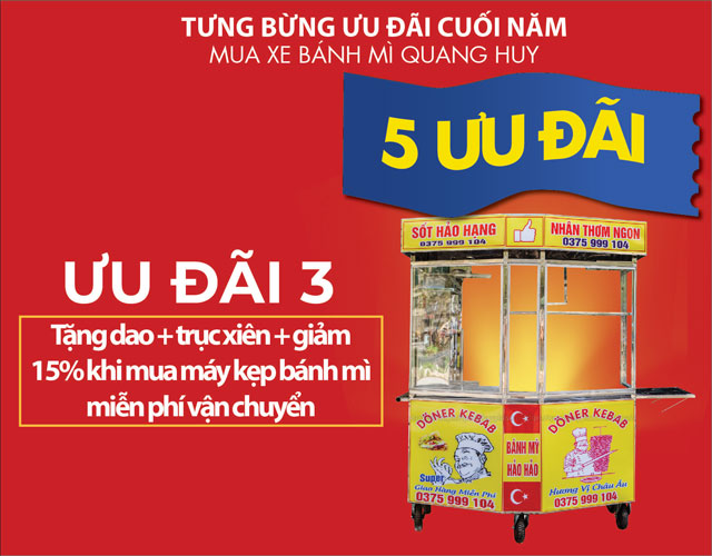 Khuyến mãi 3 xe bánh mì Quang Huy, Quà tặng khuyến mãi xe bánh mì Quang Huy