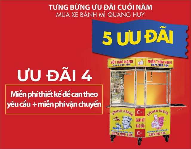 Khuyến mãi 4 xe bánh mì Quang Huy, Quà tặng khuyến mãi xe bánh mì Quang Huy