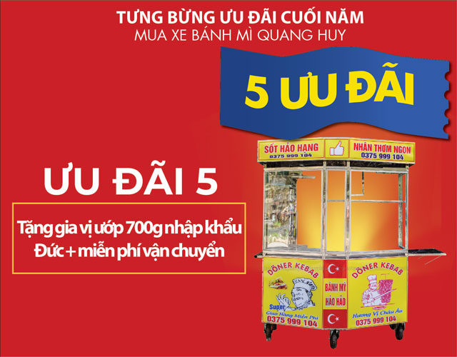 Khuyến mãi 5 xe bánh mì Quang Huy, Quà tặng xe bánh mì tại Quang Huy