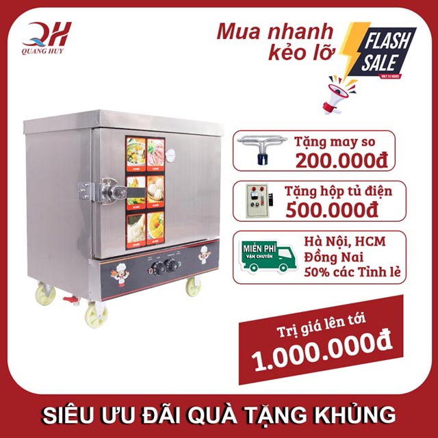 Tủ nấu cơm công nghiệp 4 khay điện có điều khiển Quang Huy