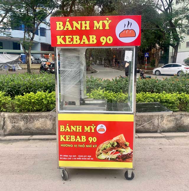 Xe đẩy bánh mì Kebab 90 decal đỏ vàng