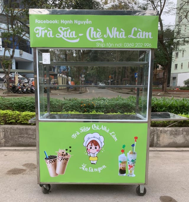 Xe trà sữa chè nhà làm decal xanh lá Hạnh Nguyễn
