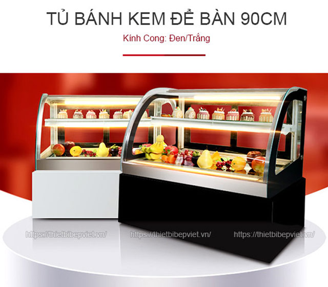Tủ trưng bày bánh kem để bàn 90cm 2 tầng kính cong