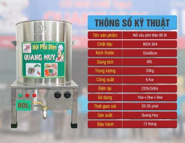 Th&ocirc;ng số kỹ thuật nồi nấu phở 80 l&iacute;t 