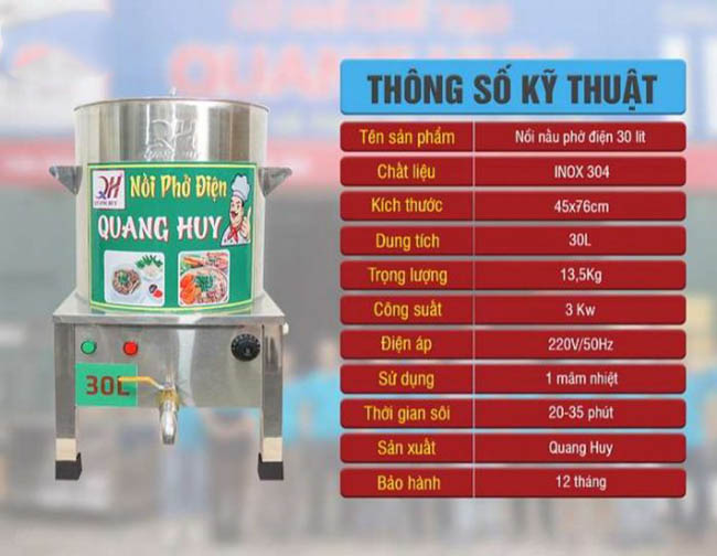 Thông số kỹ thuật nồi phở 30l