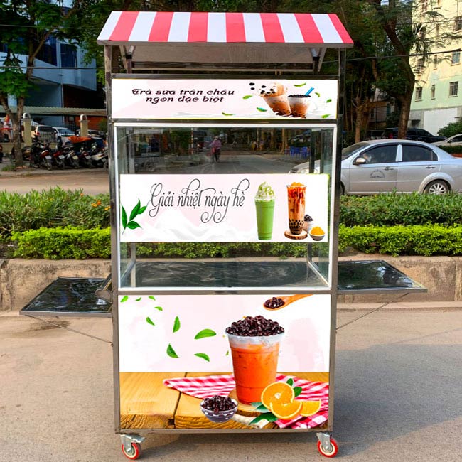 Mẫu xe tr&agrave; sữa 1m trang bị m&aacute;i che ch&ugrave;a