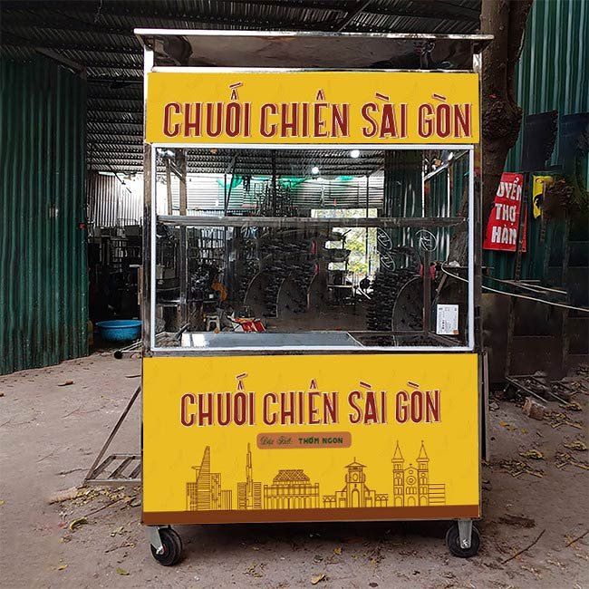 Mẫu xe đồ ăn vặt đường phố decal m&agrave;u v&agrave;ng