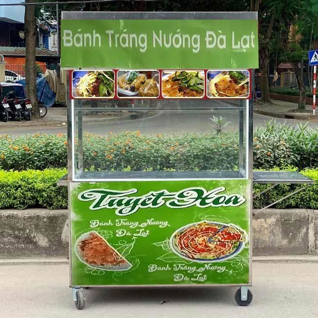 Mẫu xe b&aacute;n b&aacute;nh tr&aacute;ng nướng decal xanh l&aacute; c&acirc;y