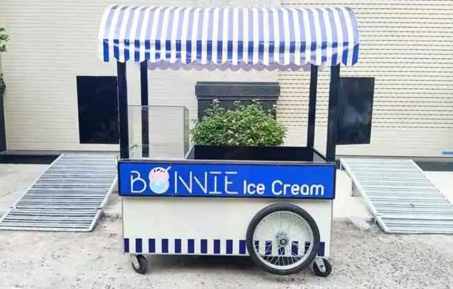 Mẫu xe đẩy bán kem có mái che cách điệu