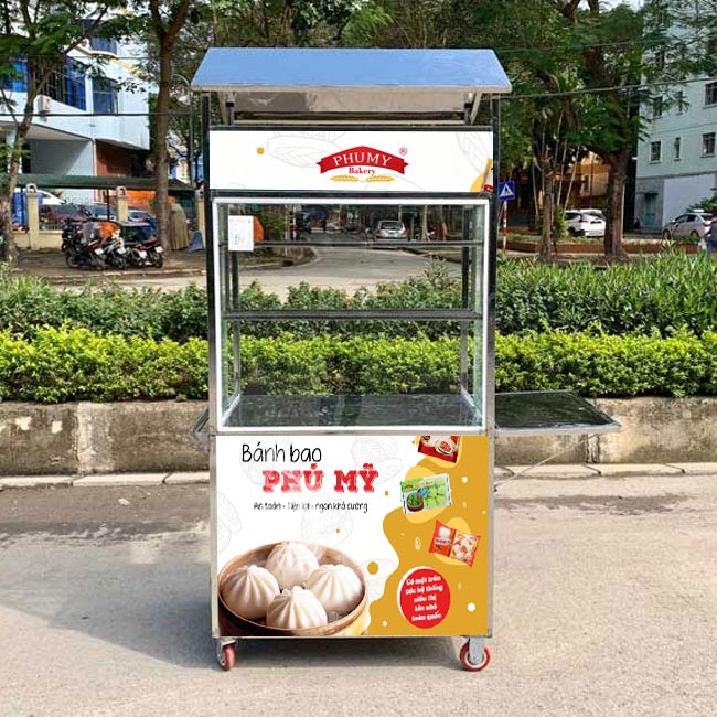 xe đẩy bán bánh bao ăn sáng mini
