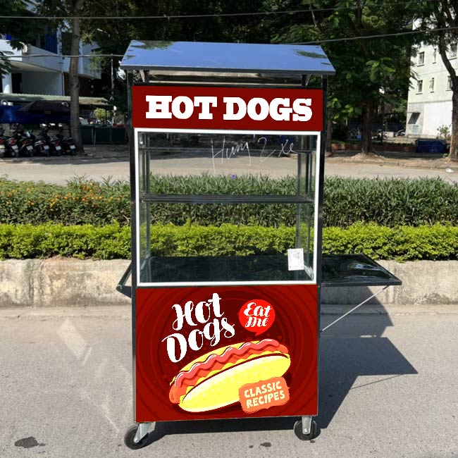 xe đẩy bán hotdog xúc xích mái ngói